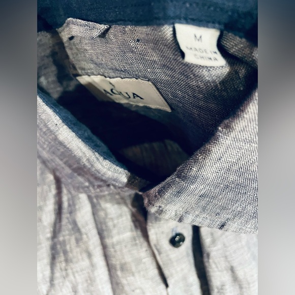 AQUA Toscano men’s 100% linen long sleeve button down shirt, medium, navy - Picture 4 of 5